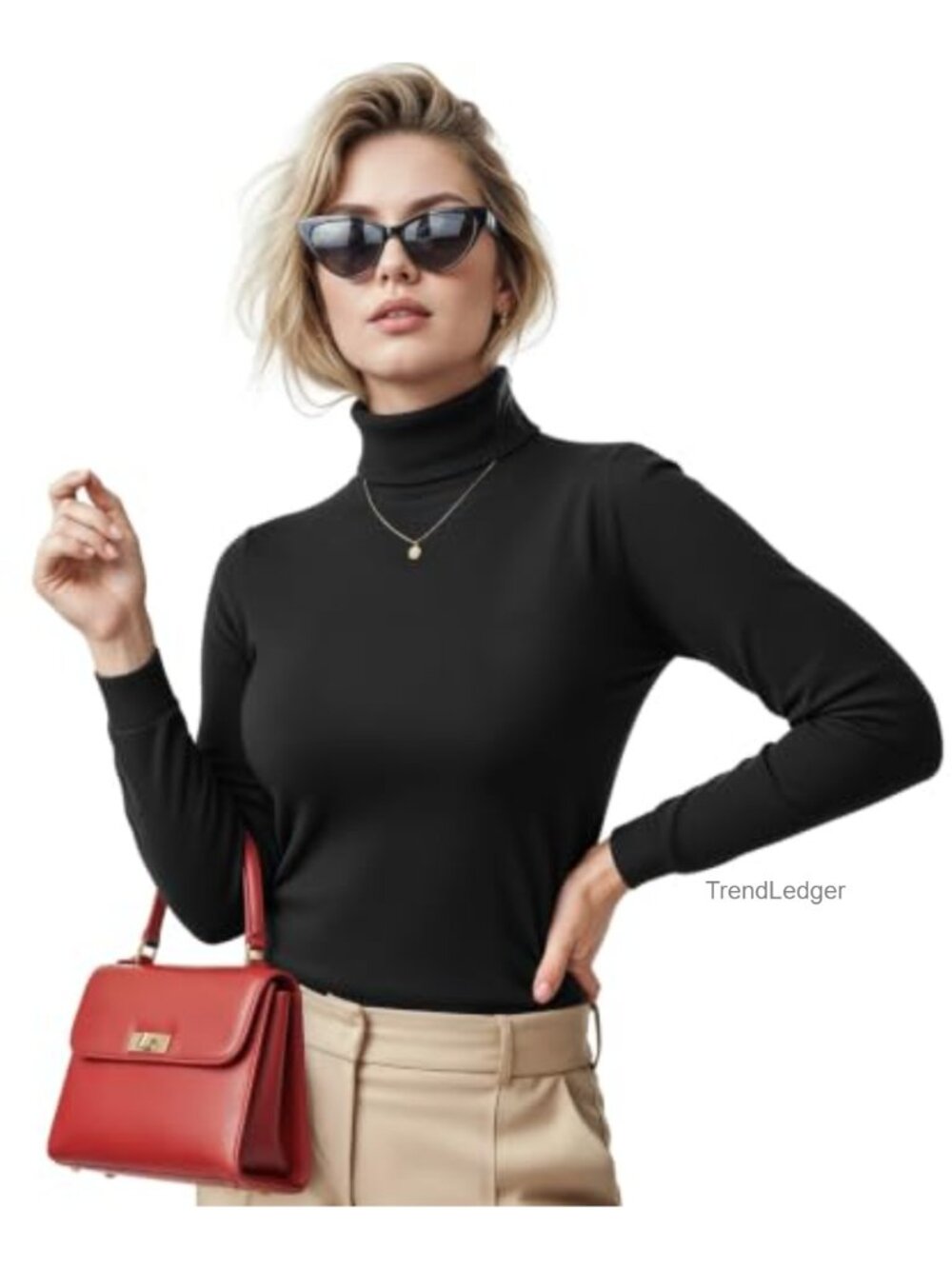 Womens Soft Stretch Cotton Blend Turtleneck Top Slim Fit Long Sleeve Shirt